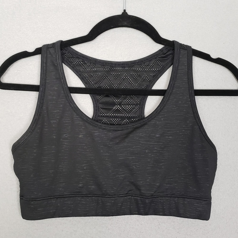 Zyia Active Racerback Sports Bra Black Subtle Stripe Athletic Running Gym Size M